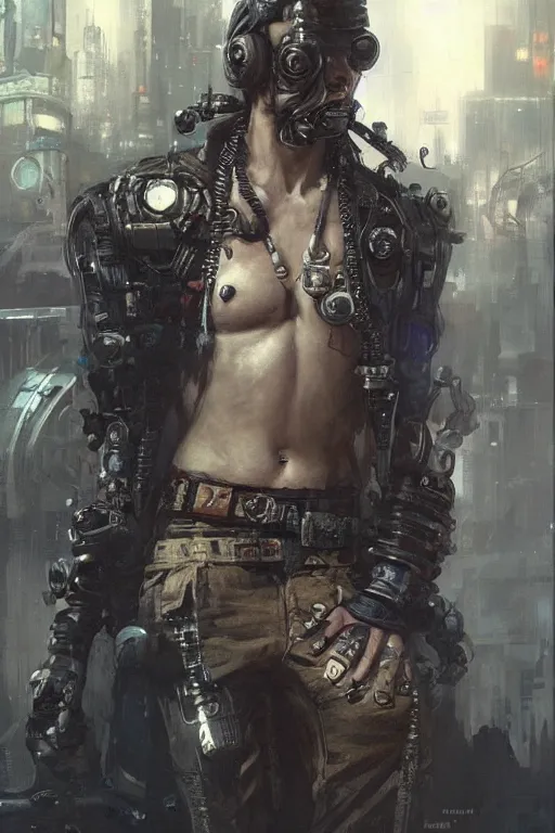 Image similar to a futuristic cyberpunk pirate with a cybernetic eyepatch, upper body, highly detailed, intricate, sharp details, dystopian mood, sci-fi character portrait by gaston bussiere, craig mullins