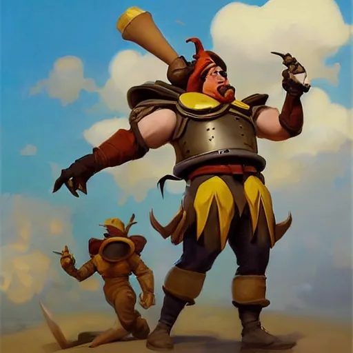 Image similar to greg manchess portrait painting of partially armored tweedles from alice in wonderland as overwatch character, medium shot, asymmetrical, profile picture, organic painting, sunny day, matte painting, bold shapes, hard edges, street art, trending on artstation, by huang guangjian, gil elvgren, ruan jia, randy vargas, greg rutkowski