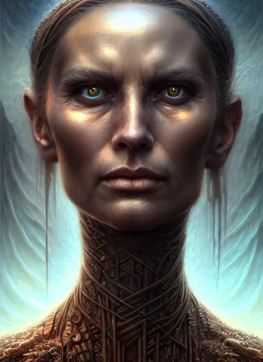 Image similar to closeup portrait shot of a dystopian person in a scenic dystopian environment, intricate, elegant, highly detailed, centered, digital painting, artstation, concept art, smooth, sharp focus, illustration, artgerm, tomasz alen kopera, peter mohrbacher, donato giancola, joseph christian leyendecker, wlop, boris vallejo