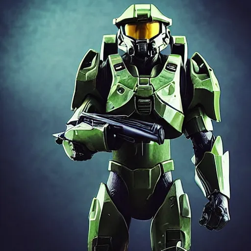 Image similar to “ master chief from the game hall smoking a bong filled with weed and blowing out smoke. ”