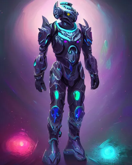 Image similar to Full Armor set made of galaxies and sci fi parts conjuring cosmic energy, surrealism, smooth, intricate, elegant, galactic energy, power aura, neon glowing spells, digital painting, artstation, concept art, high tech fantasy, sharp focus, illustration, art by Jason Chan and Riot Studios and Blizzard Studios