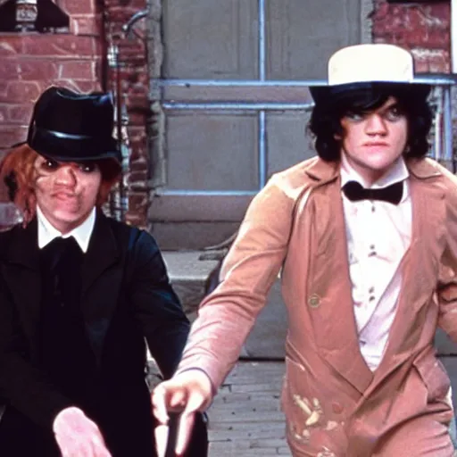 Image similar to a still of from the movie a clockwork orange crossover with the movie groundhog day