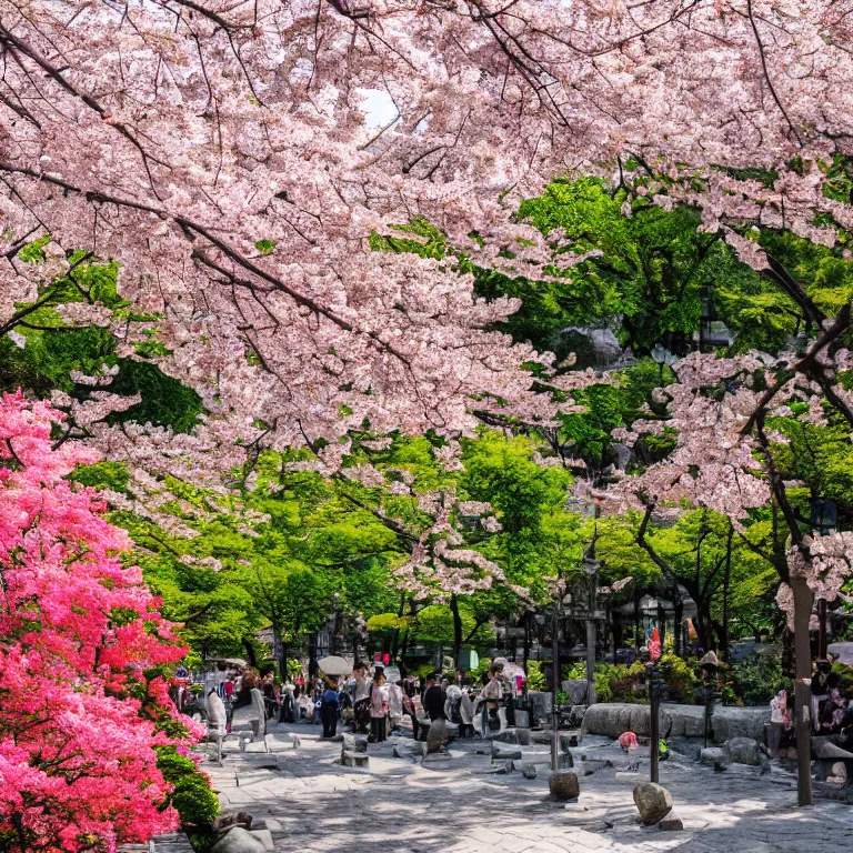 Image similar to photo of japanese sakura garden in the center of moscow, sony a 7 r