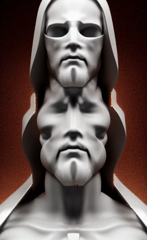 Image similar to white cyborg Jesus, cyber copper spiral decorations, white elegant baroque design, headshot half figure, photorealistic, 8k, hyper detailed, unreal engine, trending on artstation