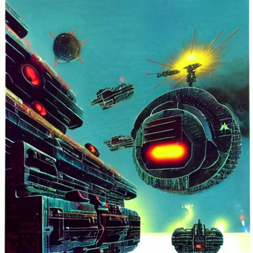 Image similar to war machines from a gate in hell, chris foss, john harris, beeple, wayne barlowe