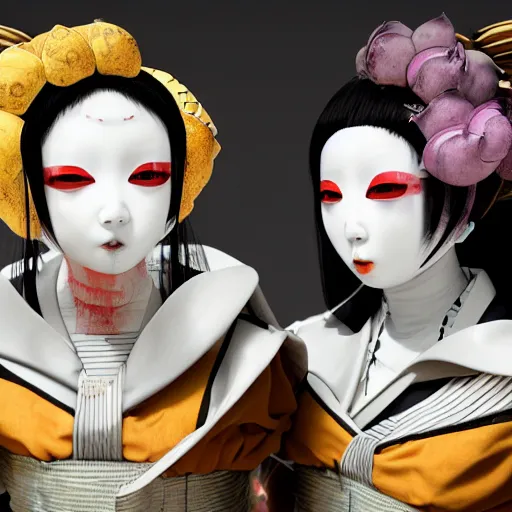 japanese android geishas in a ceremony with extremely