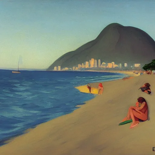 Image similar to a beach in rio de janeiro, by edward hopper, award winning, cinematic