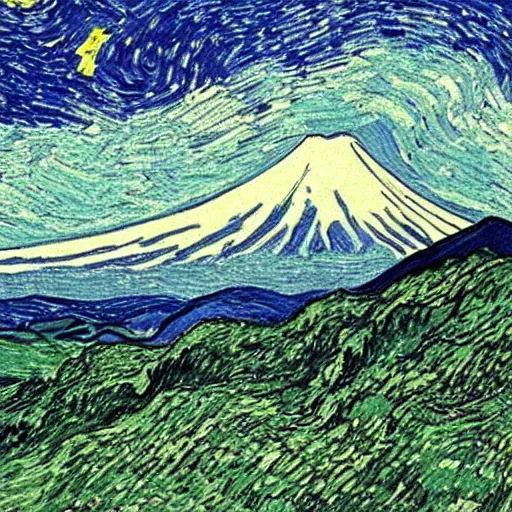 Prompt: Mount Fuji, Vincent Van Gogh, wallpaper