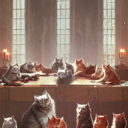 Image similar to the council of cats, by greg rutkowski