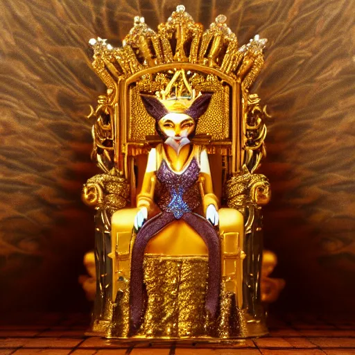 Prompt: queen cat with a golden crown on the throne,cinematic lighting, hyper-detailed - h 768