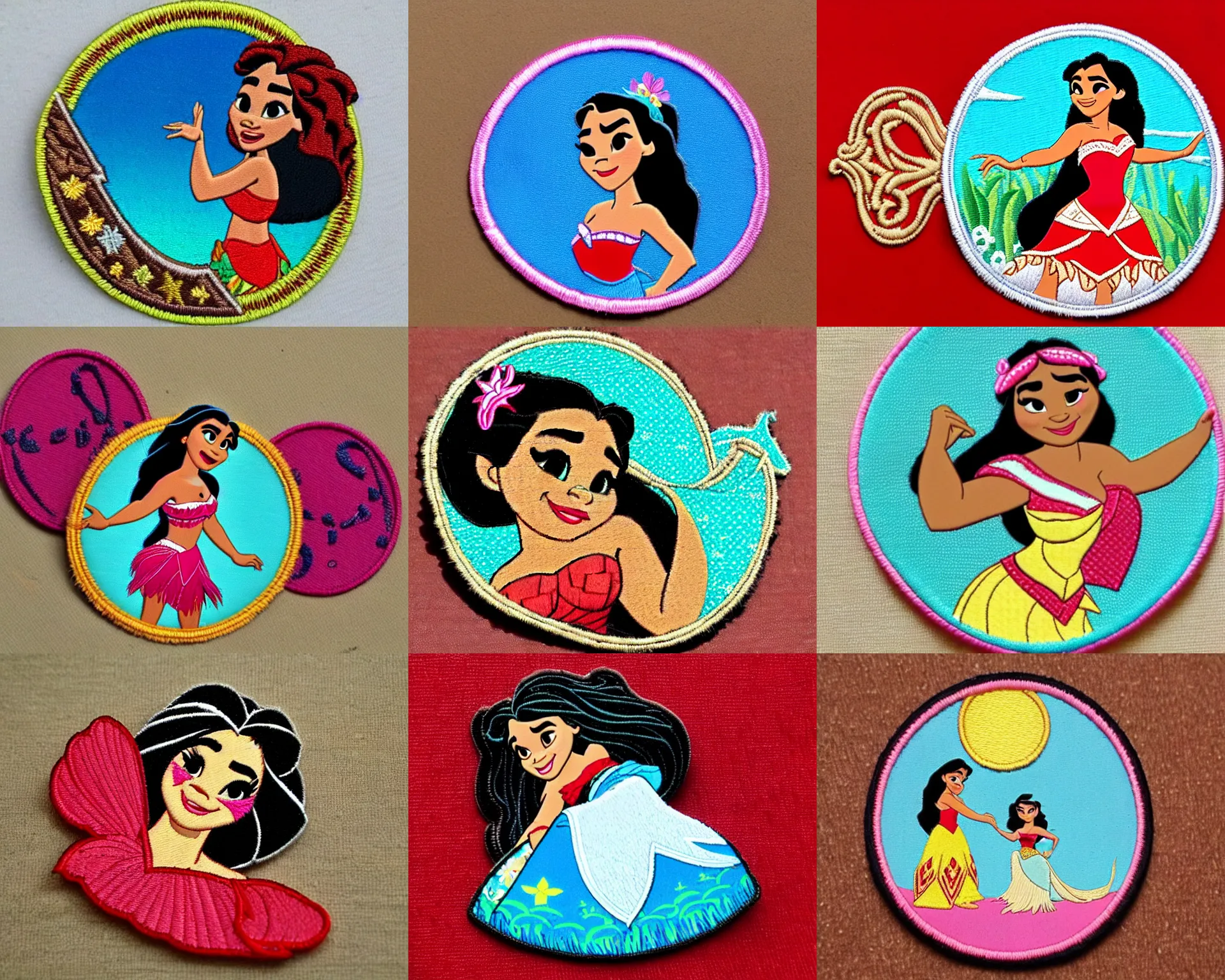 Prompt: disney's princess, moana, patch, fabric crest, textile patch, macro, detailled, i'm not selling those