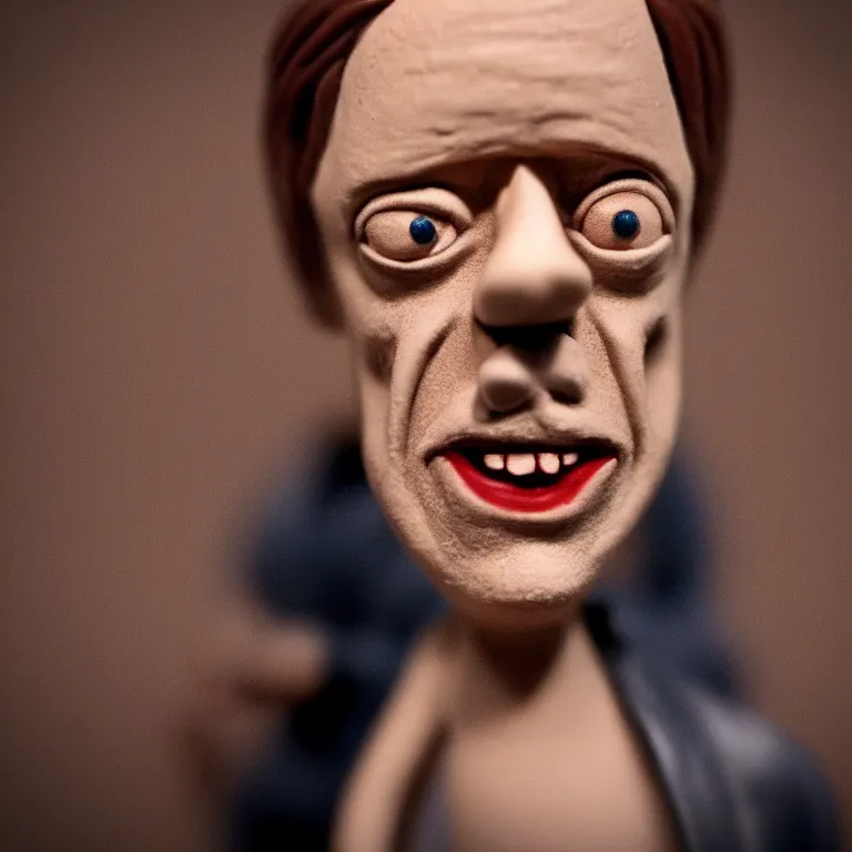 Prompt: a cinematic film still of a claymation stop motion film starring steve buscemi, portrait, shallow depth of field, 8 0 mm, f 1. 8