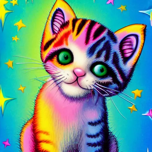 Image similar to An adorable kitten, by Lisa Frank, retro airbrush