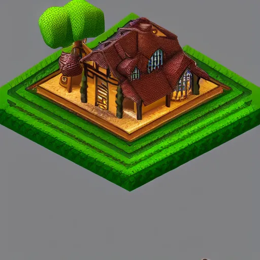 Image similar to house in the forest isometric style, fantasy, video game design, realistic