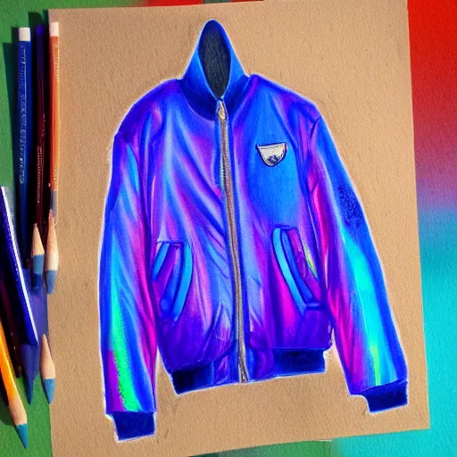 Prompt: a drawing of an iridescent blue and purple jacket, a color pencil sketch by avgust cernigoj, instagram contest winner, digital art, art on instagram, childs drawing, seapunk