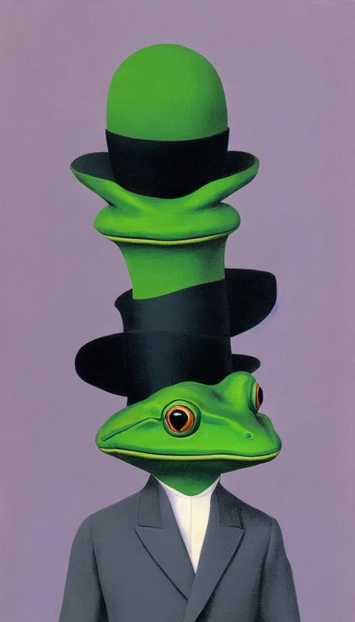 Prompt: frog wearing top hat by René Magritte, detailed, 4k