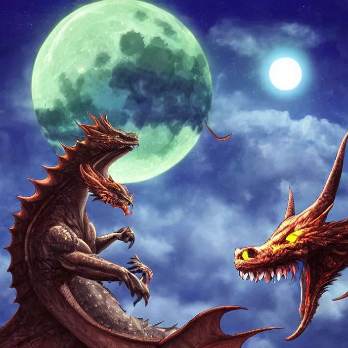 Image similar to digital art of colossal dragon eating a moon