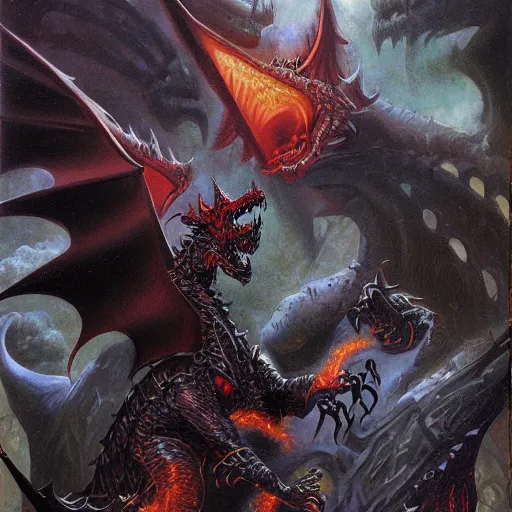 Image similar to Portrait of a terrible black dragon by Ralph Horsley