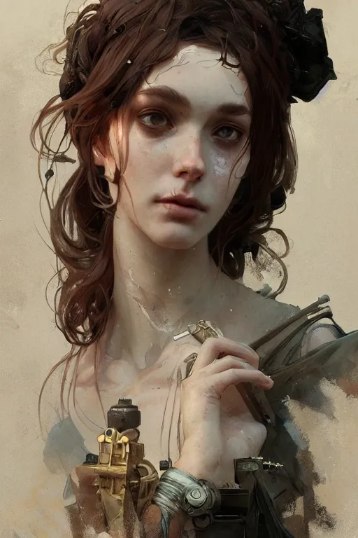 Prompt: A full portrait of a beautiful post apocalyptic sailor, intricate, elegant, highly detailed, digital painting, artstation, concept art, smooth, sharp focus, illustration, art by Krenz Cushart and Artem Demura and alphonse mucha