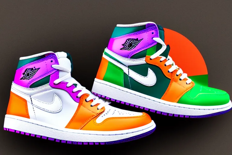 Prompt: jordan 1 sneaker made of colorful smoke