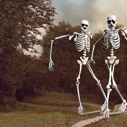 Prompt: a giant skeleton walking swaggerly