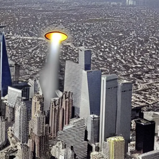 Prompt: UFO crashing into Twin Towers