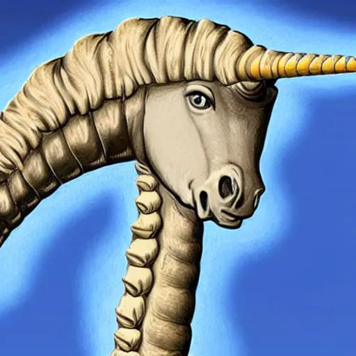 Image similar to one of the worst fossil reconstructions in human history a really long unicorn horn