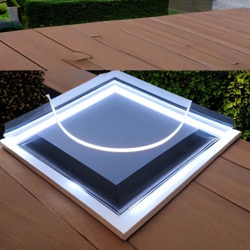 Image similar to roof skylight with led strip light surround, realistic, photography, home and garden, houzz, highly detailed, ledspace, 8k,