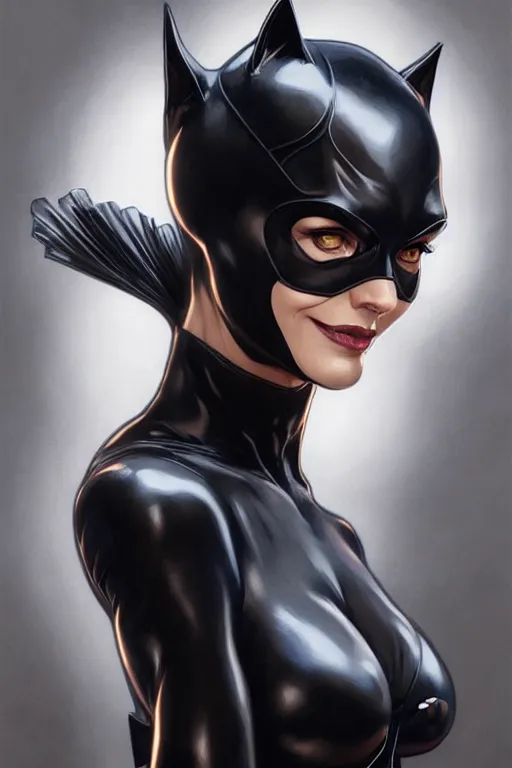 Prompt: catwoman, realistic portrait, symmetrical, highly detailed, digital painting, artstation, concept art, smooth, sharp focus, illustration, cinematic lighting, art by artgerm and greg rutkowski and alphonse mucha