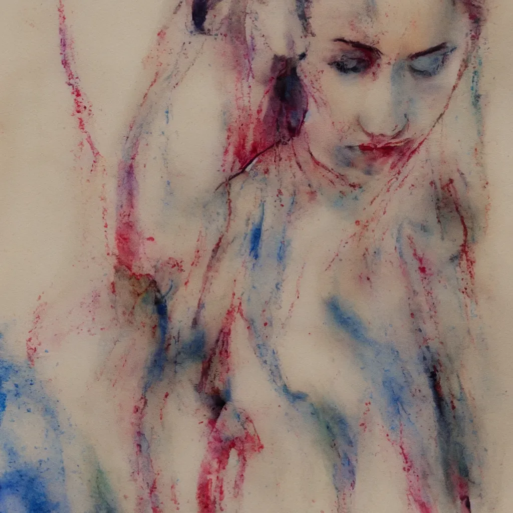 Prompt: Over lapping woman painted in water colour