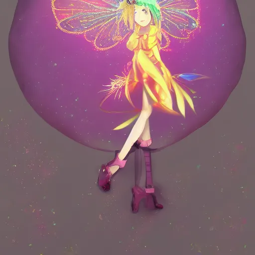 Prompt: Steam punk fairy, bright, sparkling, colourful, Anime Art Style