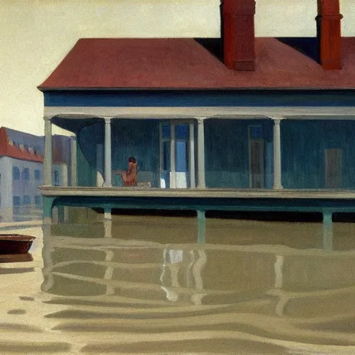 Prompt: painting of a flooded house, by Edward Hopper