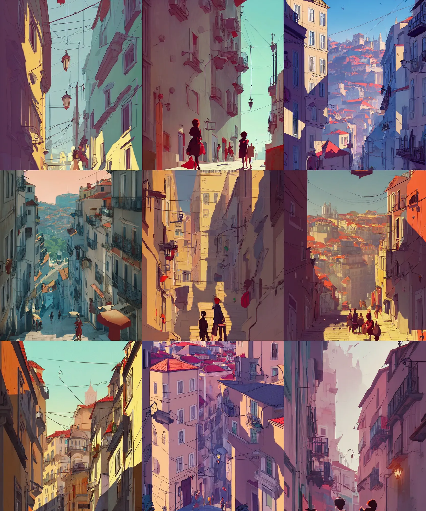 Prompt: the city of lisbon,, vibrant colors and hard shadows and strong rim light, comic cover art, plain background, trending on artstation, in the style of atey ghailan and charlie bowater and mike mignola and artgerm