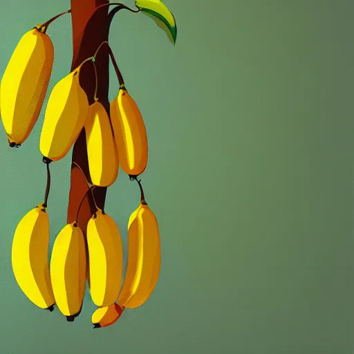 Image similar to goro fujita ilustration yellow bananas hanging from a tree, painting by goro fujita, sharp focus, highly detailed, artstation