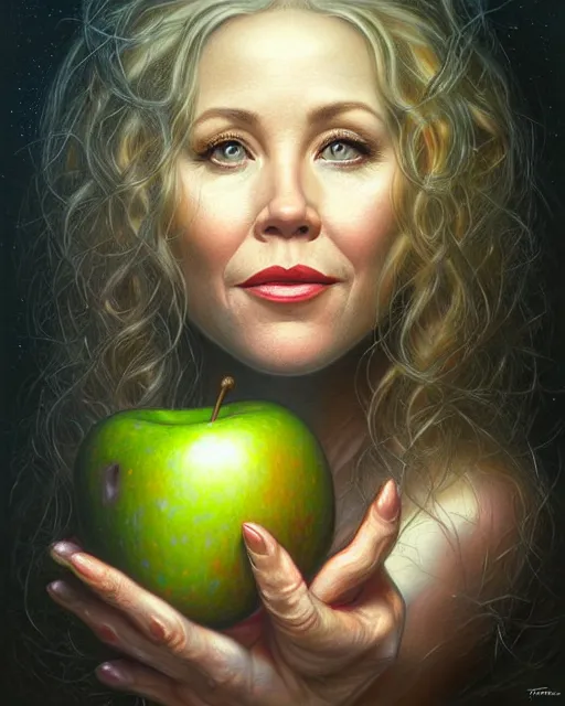 Image similar to detailed portrait of christina applegate apple!! tree! by tomasz alen kopera and peter mohrbacher and johanna martine! and margaret keane! coherent luminescent