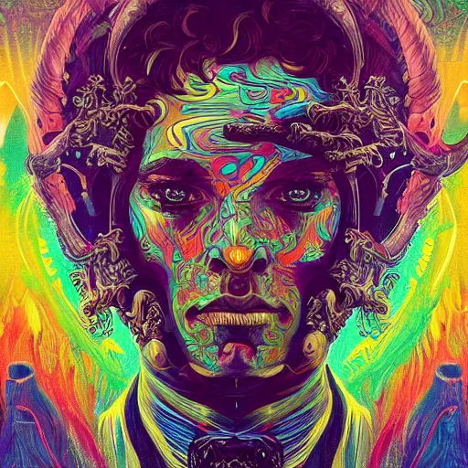 Image similar to An extremely psychedelic experience, colorful, surreal, dramatic lighting, cosmonaut, LSD, face, detailed, intricate, elegant, highly detailed, digital painting, artstation, concept art, smooth, sharp focus, illustration, art by Sam Spratt, Dan Mumford, Artem Demura and Alphonse Mucha