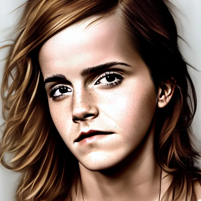 Prompt: emma watson's face looking to the left. portrait by martin schoeller. detailed, 4 k, morning hour.