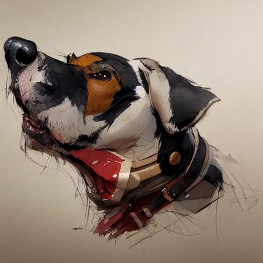 Image similar to concept art of anthropomorphized canine, highly detailed painting by dustin nguyen, akihiko yoshida, greg tocchini, 4 k, trending on artstation, 8 k