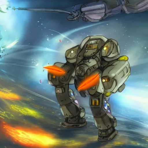 Image similar to a goldfish piloting a mech suit