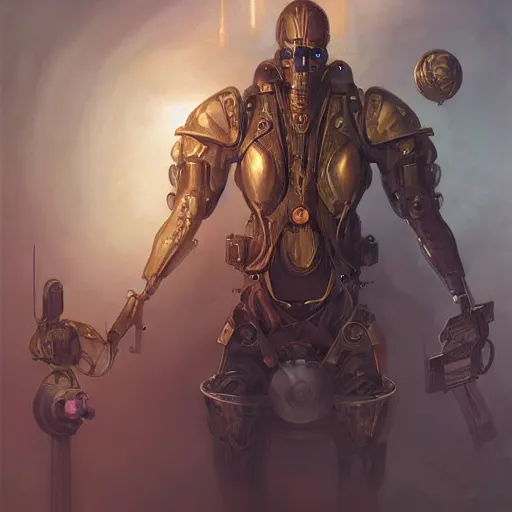 Image similar to a mysterious portrait of a cyborg bodyguard, handsome, premium cybernetics, D&D, fantasy, intricate, smooth, golden ratio, cel-shaded 3d artwork by Peter mohrbacher and Wayne barlowe