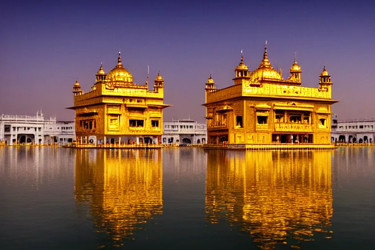 Image similar to an amazing award winning photo of a golden temple in a lake, symmetrical, cinematic, masterpiece