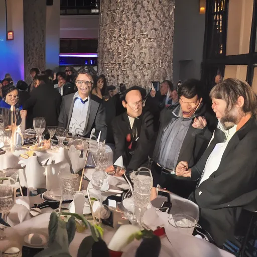 Prompt: A pulitzer prize banquet celebrating a story on robot artists and AI creativity