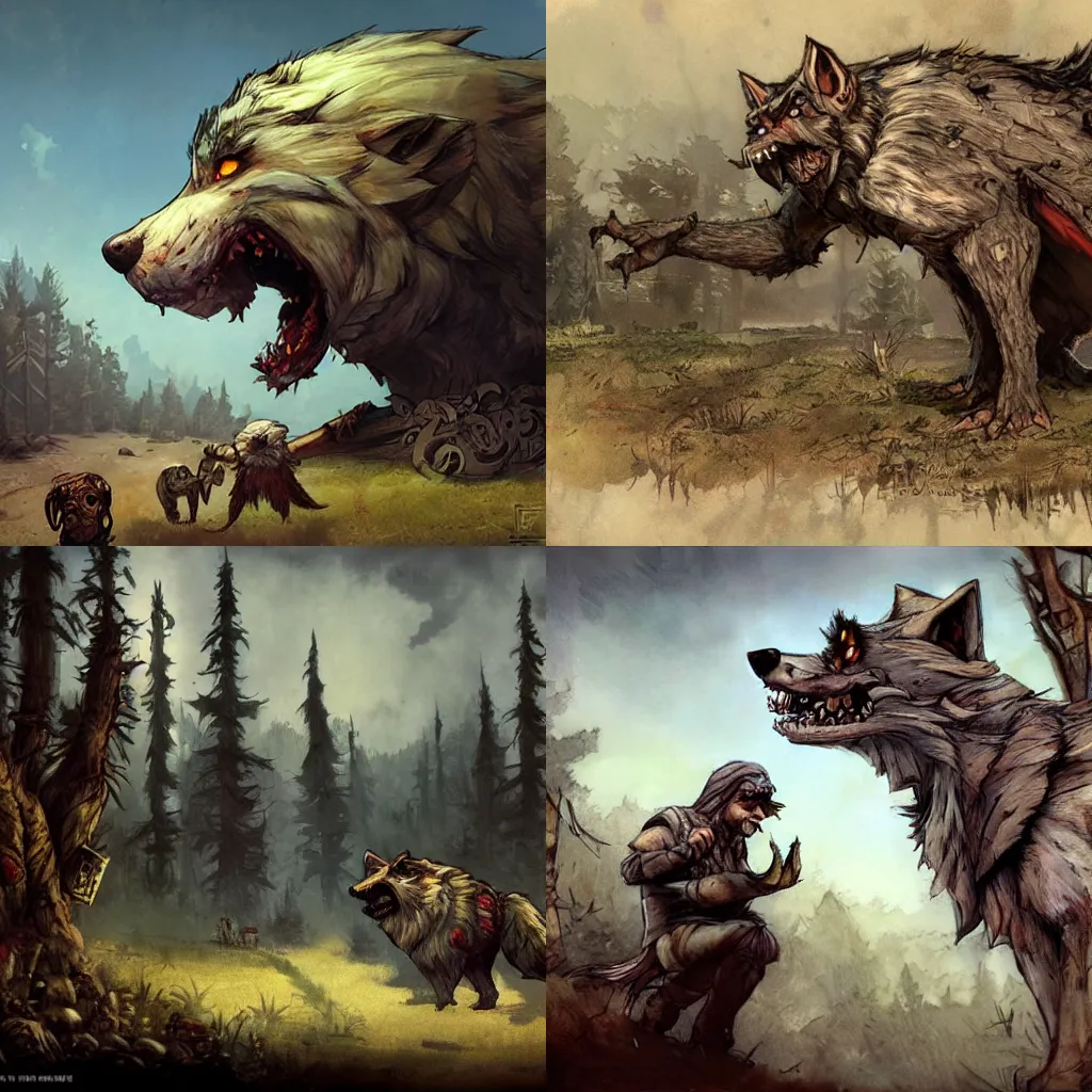 Prompt: big bad wolf, telltale studios ingame painted by jean - baptiste monge