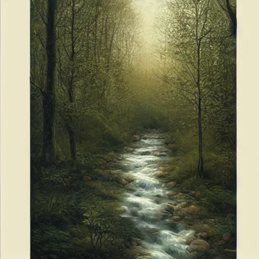 Prompt: river running through a forest, by brad kunkle, very beautiful masterpiece