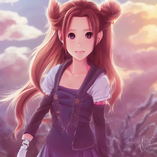 Image similar to beautiful anime art of aerith aeris by logan cure, BangkuART, sakimichan, yan gisuka, zeronis, dan eder, nick silva, Ja Mong, 4k, artstation