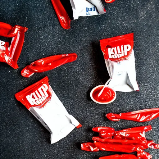 Prompt: ketchup packets exploding