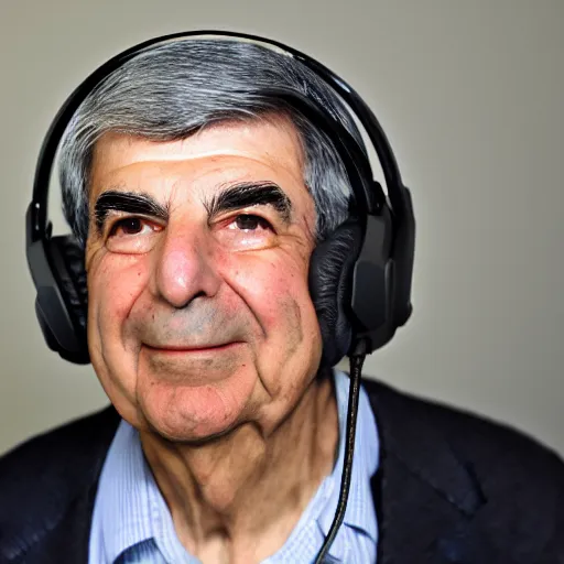 Image similar to michael dukakis wearing a gaming headset