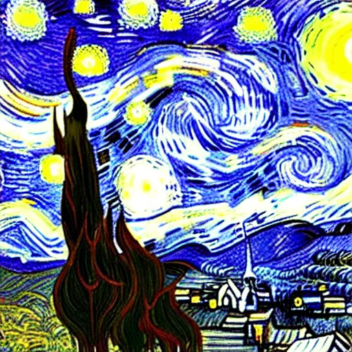 Image similar to gigachad in the style of starry night