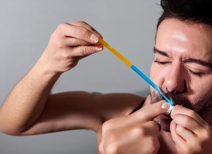 Prompt: a man snorting cocaine with a straw