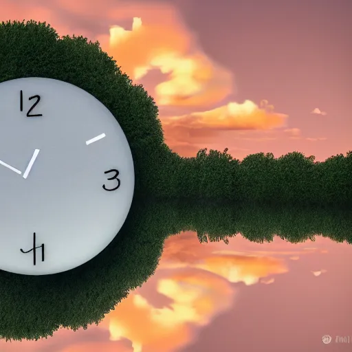 Image similar to a clock floating on an floating island, there are clouds around, it is on earth, on the background there are other floating islands too, cartoony, 4 k resolution, award winning